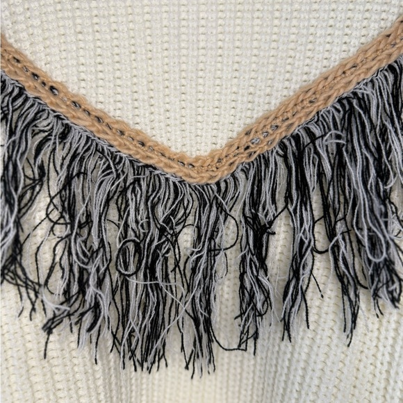 Mustard Seed Cream Sweater with Black Fringe - Picture 3 of 7